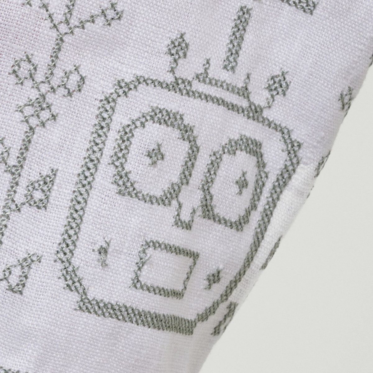 The FPV controller she chose, cross-stitched on the sleeve of the vyshyvanka