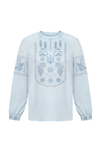 Blue / Blue — Women's Saint Javelin vyshyvanka, embroidered linen shirt