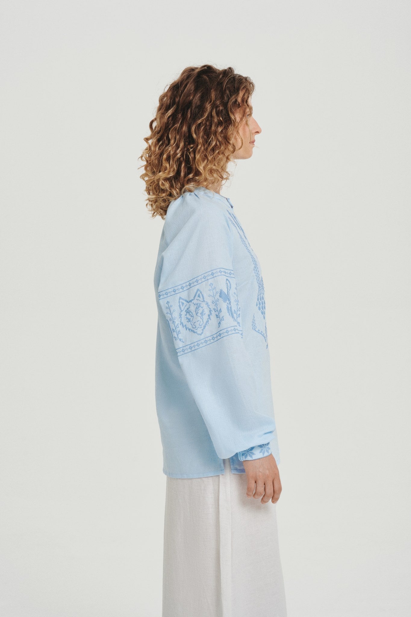 Blue / Blue — Women's Saint Javelin vyshyvanka, embroidered linen shirt