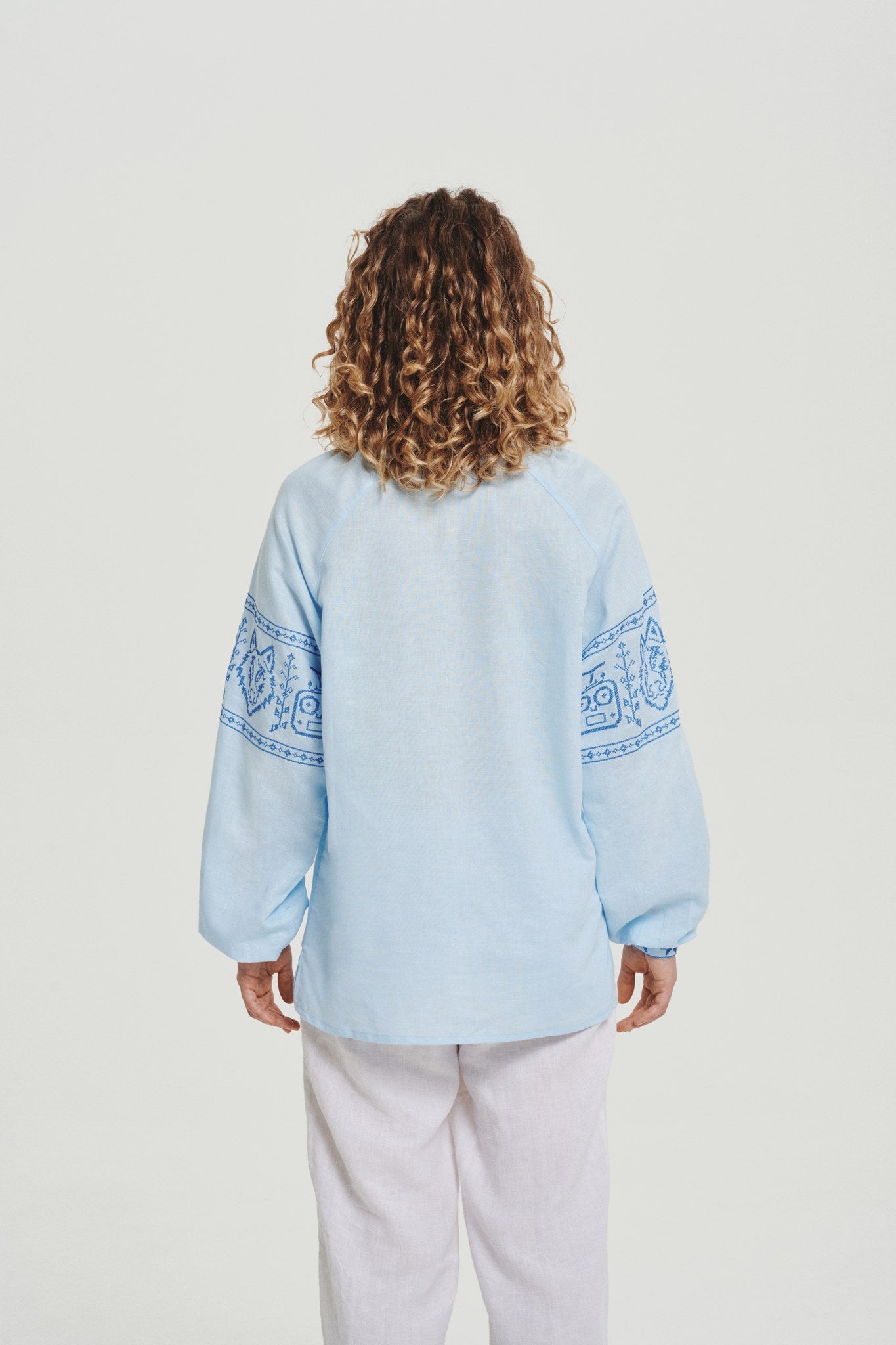 Blue / Dark Blue — Women's Saint Javelin vyshyvanka, embroidered linen shirt