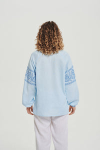 Blue / Dark Blue — Women's Saint Javelin vyshyvanka, embroidered linen shirt