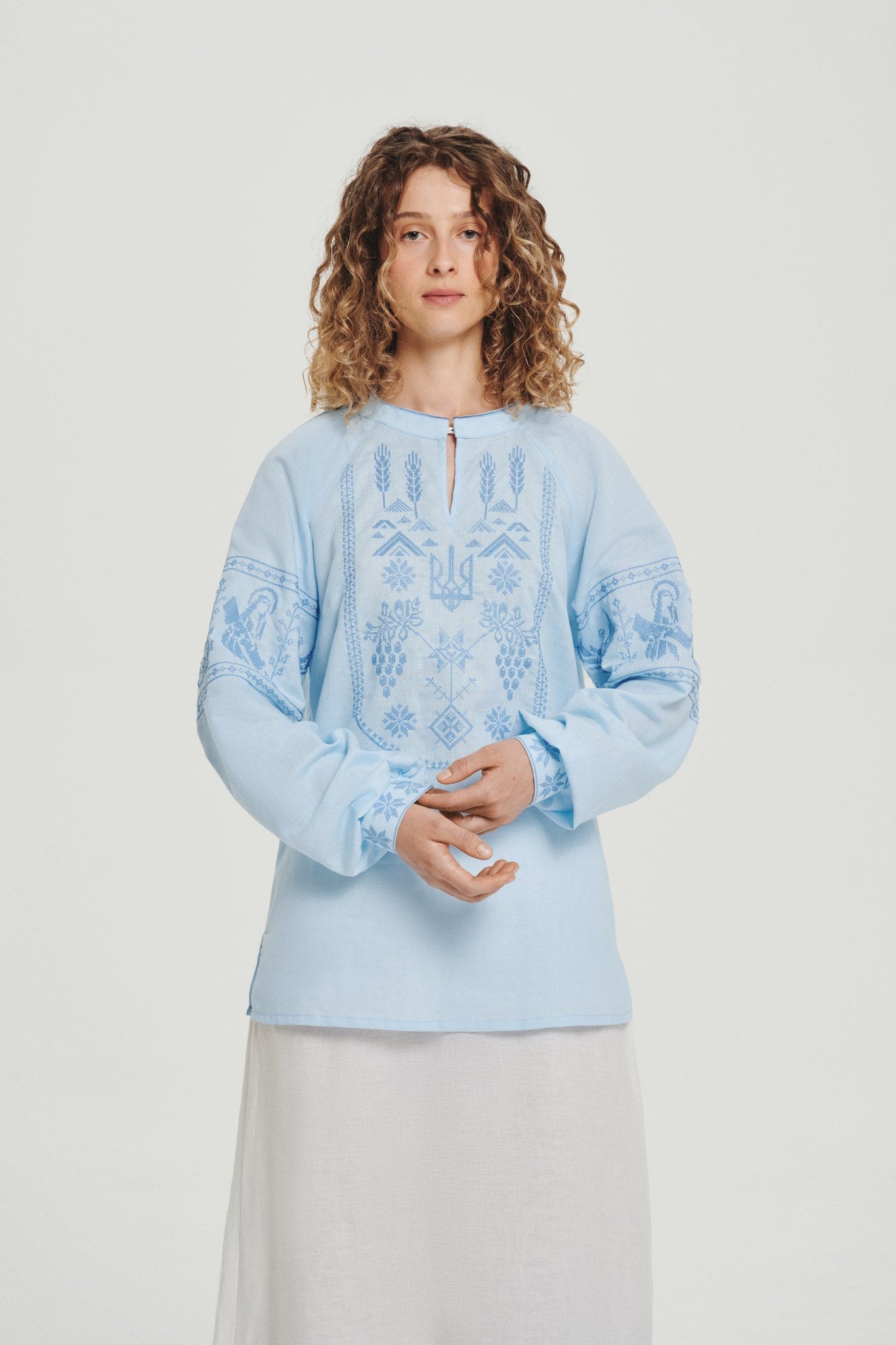 Blue / Blue — Women's Saint Javelin vyshyvanka, embroidered linen shirt