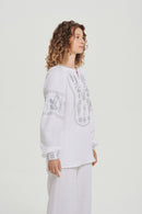 White / Olive — Women's Saint Javelin vyshyvanka, embroidered linen shirt