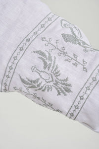 White / Olive — Women's Saint Javelin vyshyvanka, embroidered linen shirt
