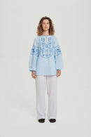 Blue / Dark Blue — Women's Saint Javelin vyshyvanka, embroidered linen shirt