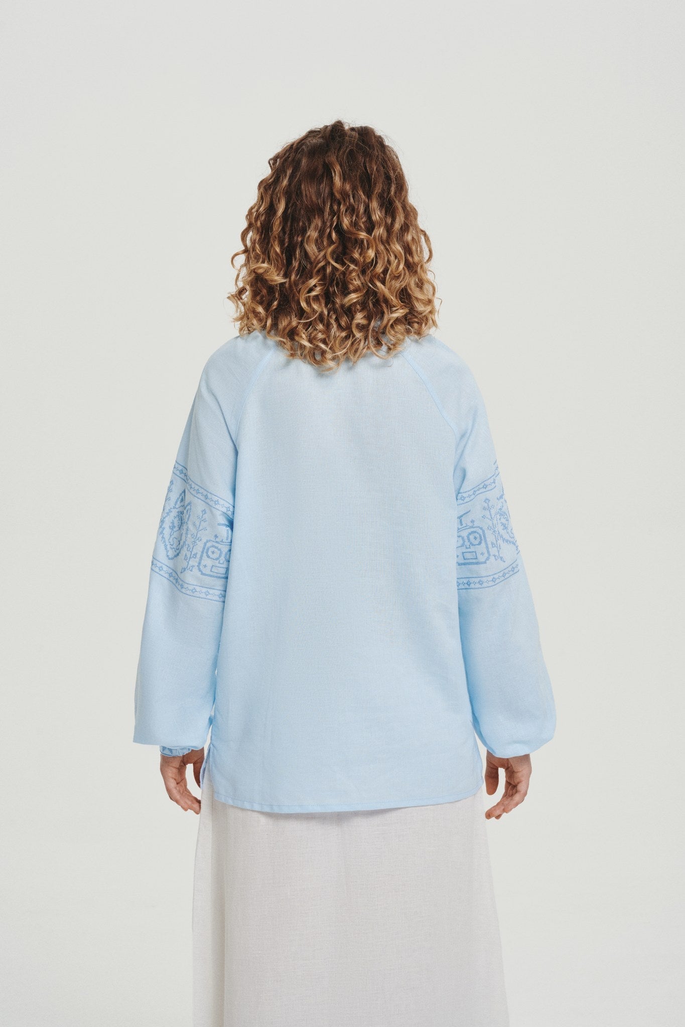Blue / Blue — Women's Saint Javelin vyshyvanka, embroidered linen shirt