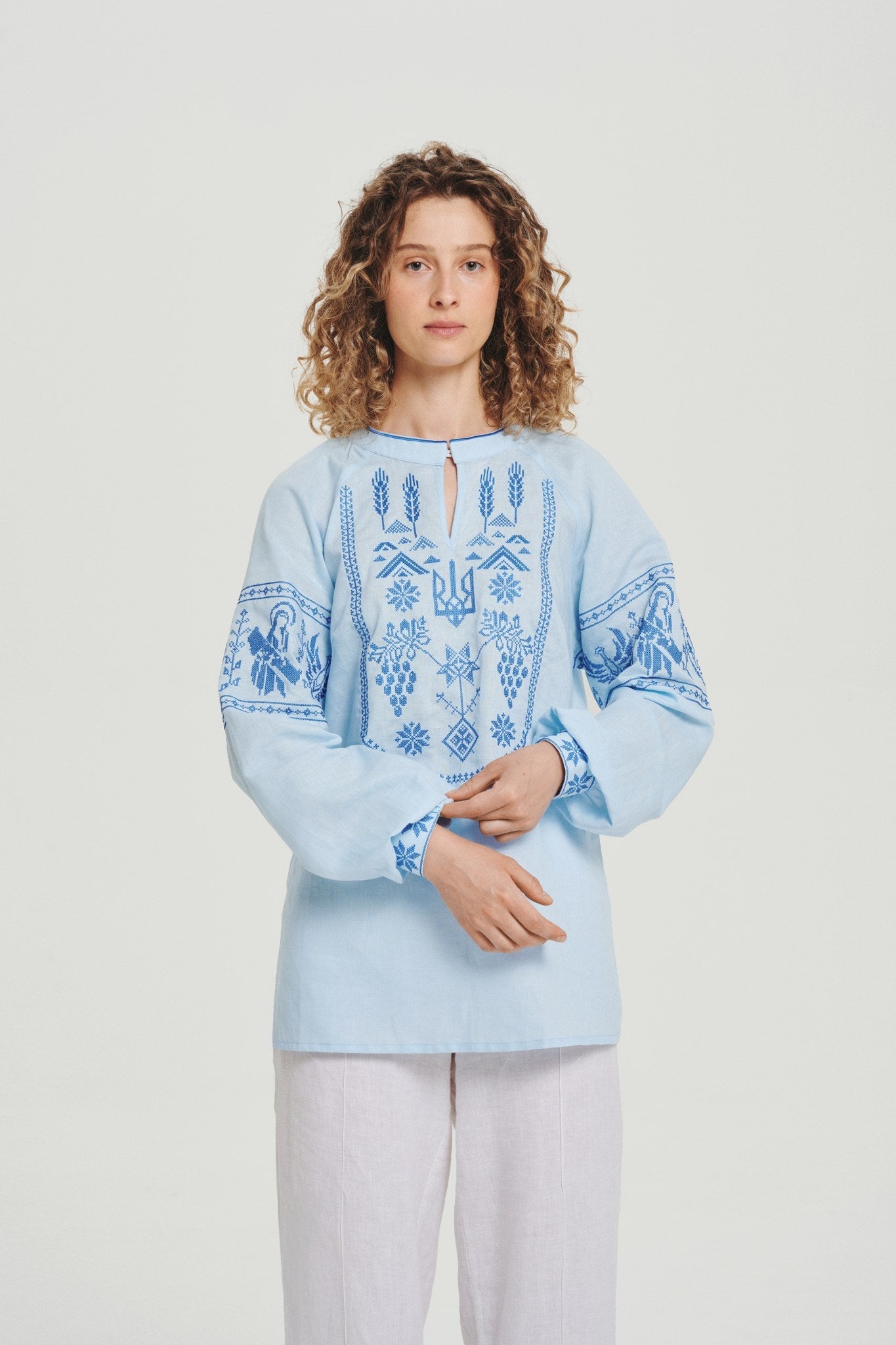 Blue / Dark Blue — Women's Saint Javelin vyshyvanka, embroidered linen shirt