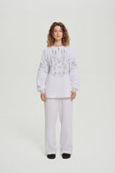 White / Olive — Women's Saint Javelin vyshyvanka, embroidered linen shirt