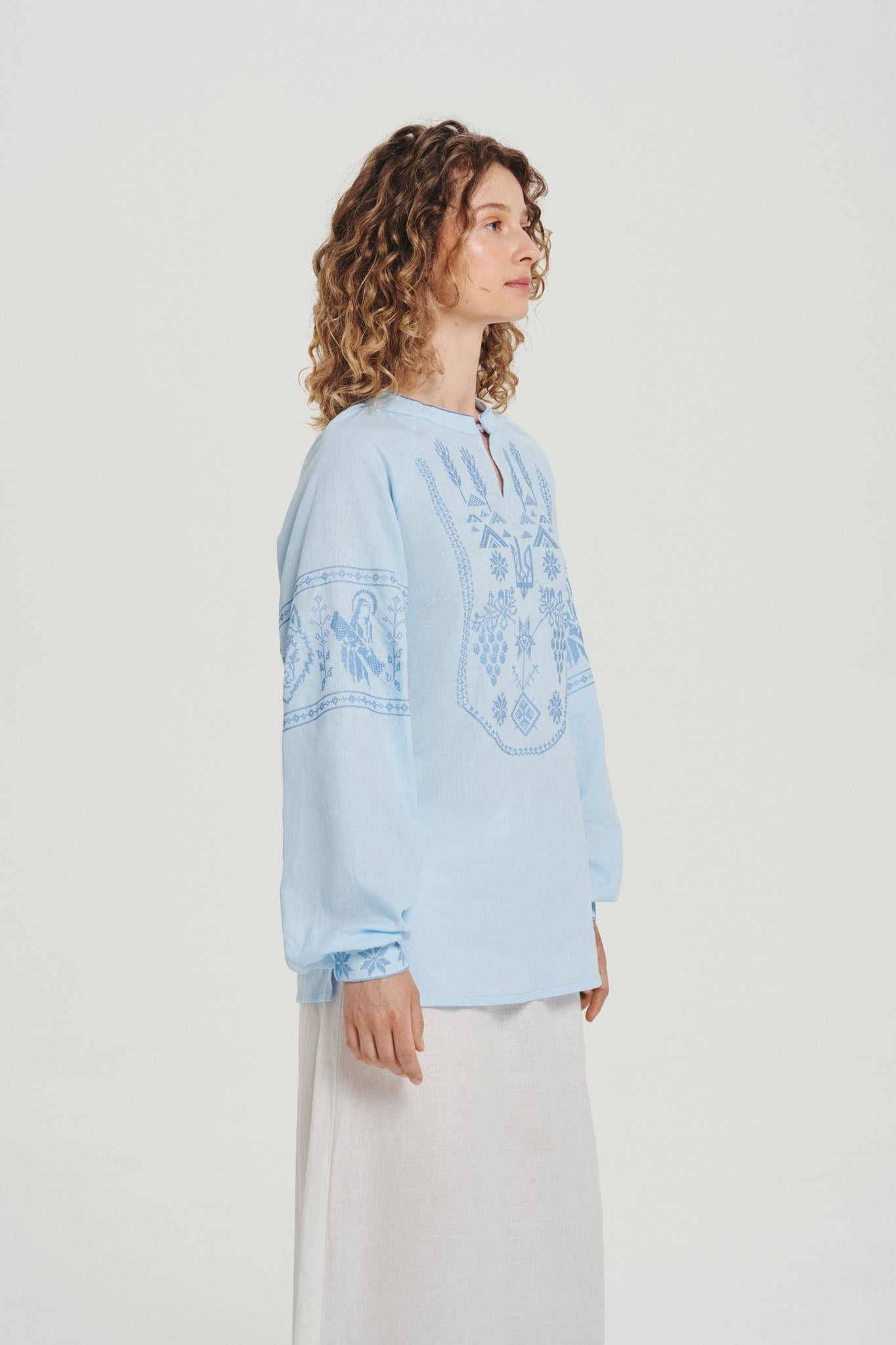 Blue / Blue — Women's Saint Javelin vyshyvanka, embroidered linen shirt