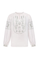 White / Olive — Women's Saint Javelin vyshyvanka, embroidered linen shirt