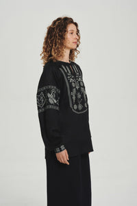 Black / Olive — Women's Saint Javelin vyshyvanka, embroidered linen shirt