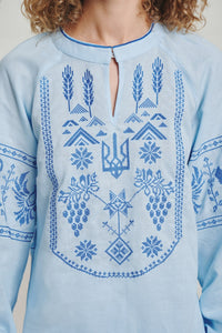 Blue / Dark Blue — Women's Saint Javelin vyshyvanka, embroidered linen shirt