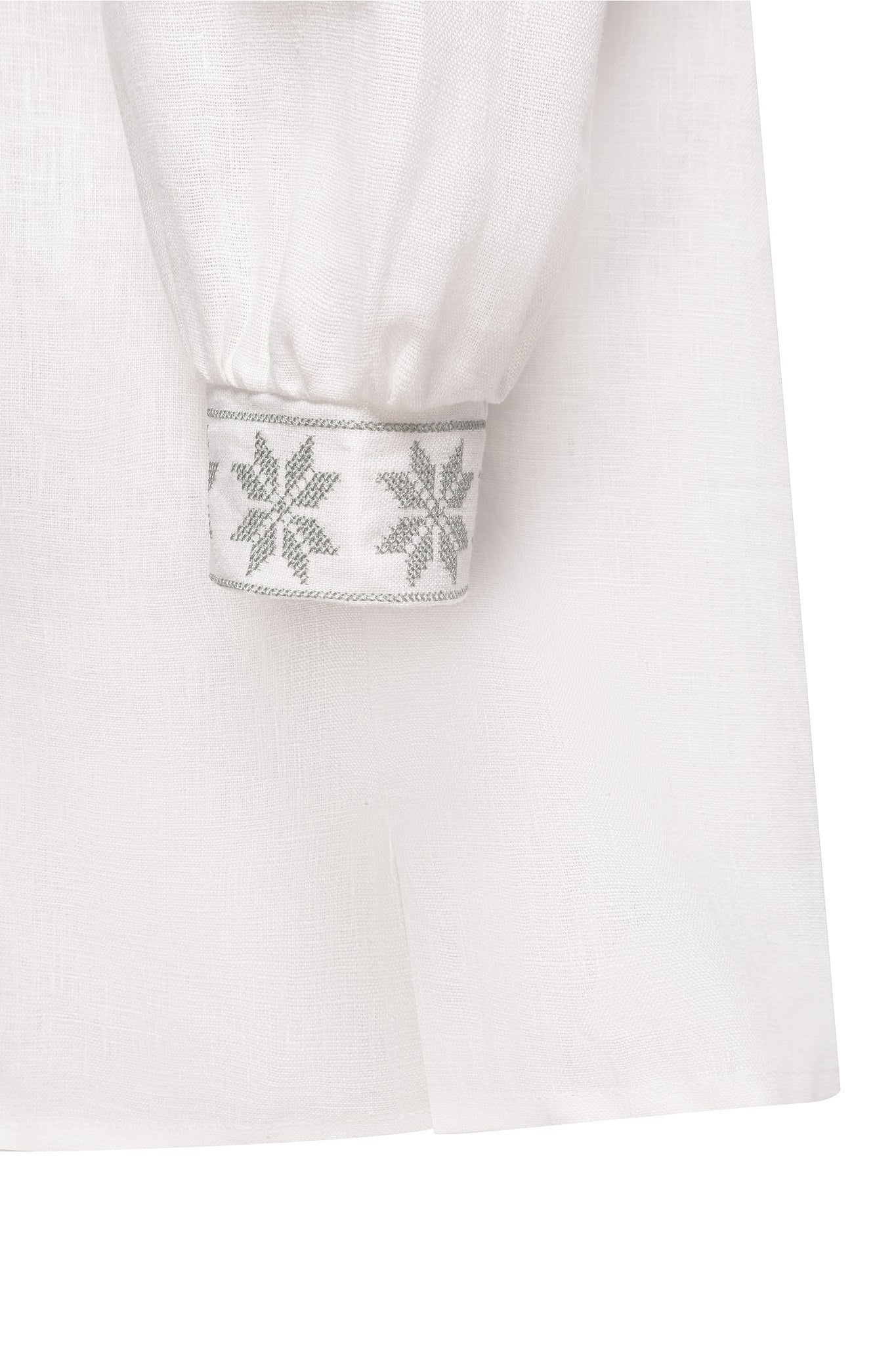 White / Olive — Women's Saint Javelin vyshyvanka, embroidered linen shirt