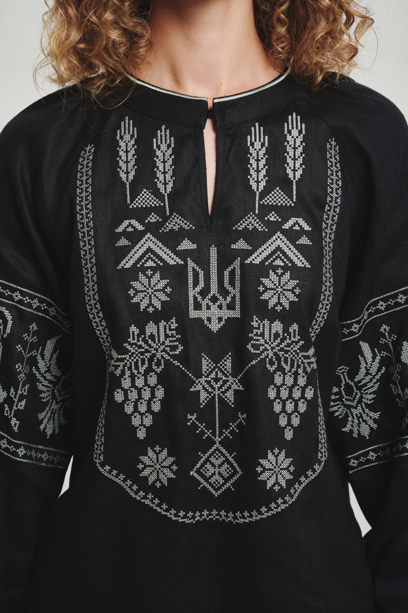 Black / Olive — Women's Saint Javelin vyshyvanka, embroidered linen shirt