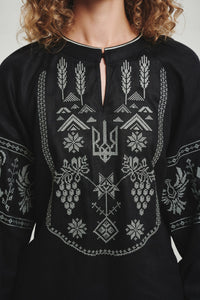 Black / Olive — Women's Saint Javelin vyshyvanka, embroidered linen shirt