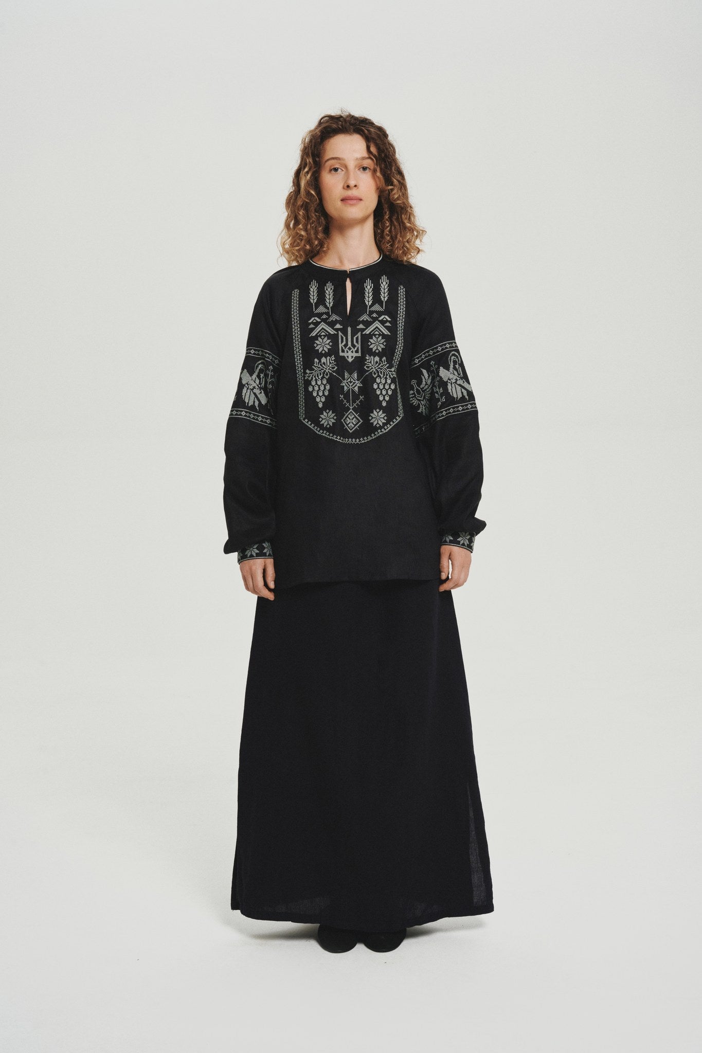Black / Olive — Women's Saint Javelin vyshyvanka, embroidered linen shirt
