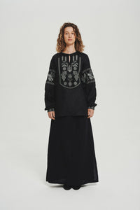 Black / Olive — Women's Saint Javelin vyshyvanka, embroidered linen shirt