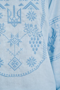 Blue / Blue — Women's Saint Javelin vyshyvanka, embroidered linen shirt