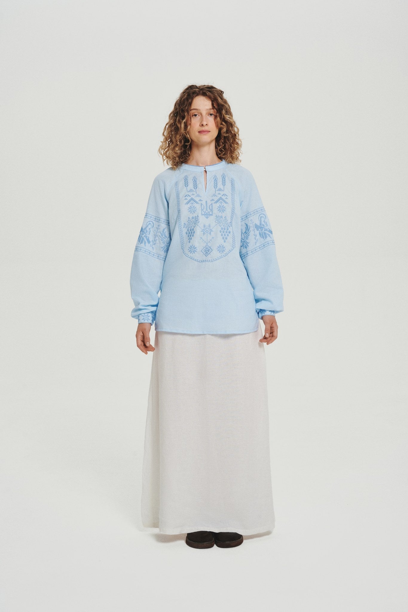 Blue / Blue — Women's Saint Javelin vyshyvanka, embroidered linen shirt