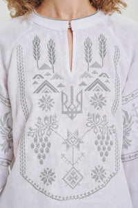 White / Olive — Women's Saint Javelin vyshyvanka, embroidered linen shirt