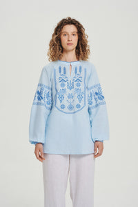 Blue / Dark Blue — Women's Saint Javelin vyshyvanka, embroidered linen shirt