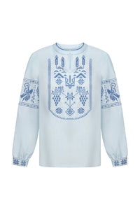 Blue / Dark Blue — Women's Saint Javelin vyshyvanka, embroidered linen shirt