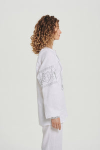 White / Olive — Women's Saint Javelin vyshyvanka, embroidered linen shirt