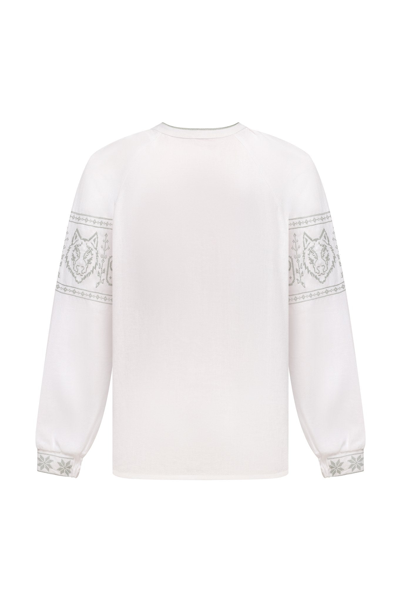White / Olive — Women's Saint Javelin vyshyvanka, embroidered linen shirt