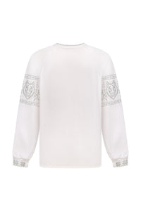 White / Olive — Women's Saint Javelin vyshyvanka, embroidered linen shirt