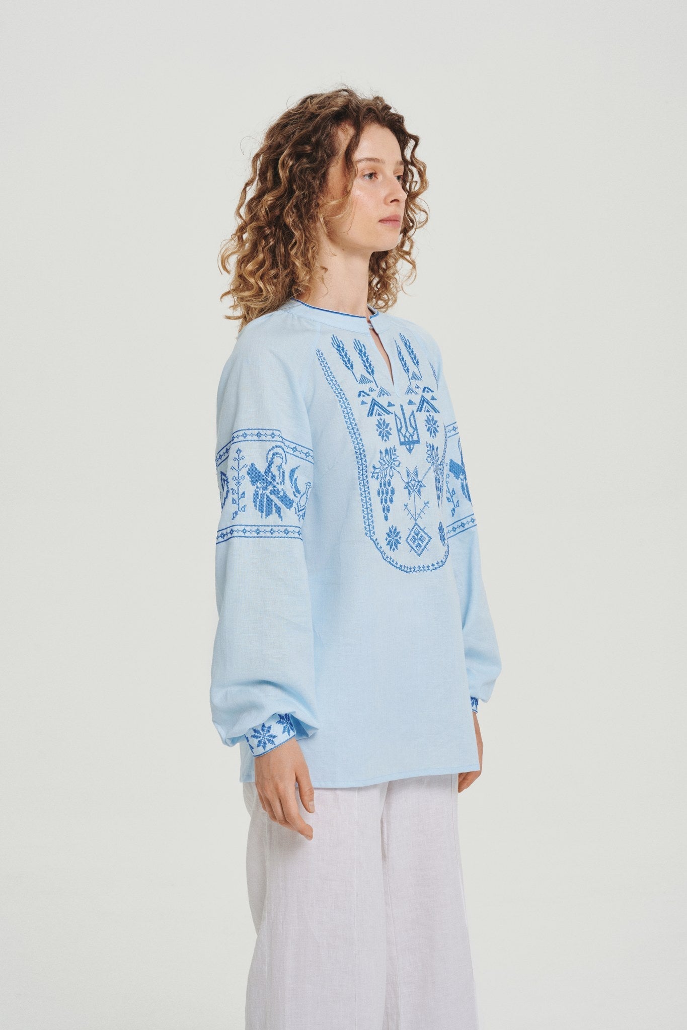 Blue / Dark Blue — Women's Saint Javelin vyshyvanka, embroidered linen shirt