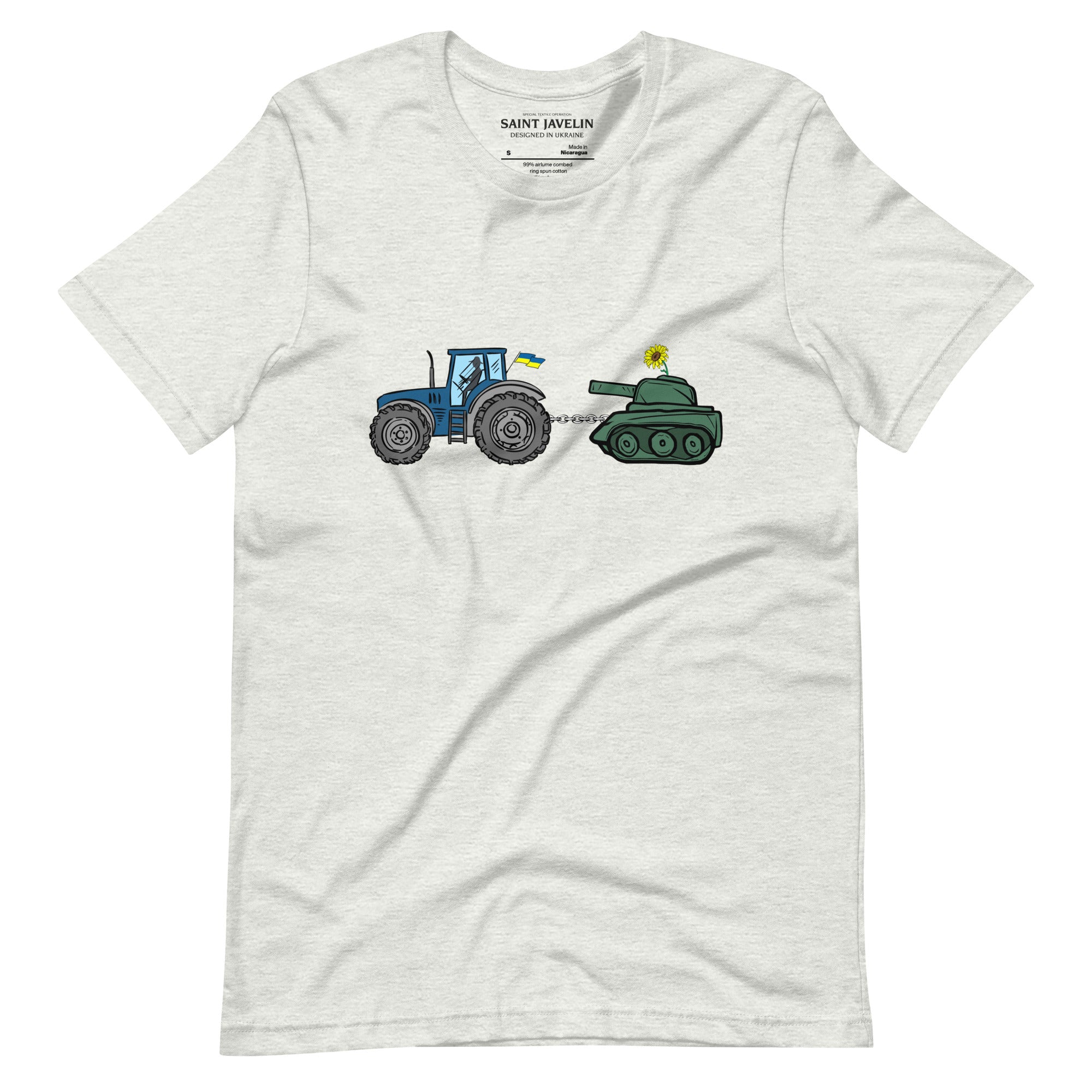 A Ukrainian Farmer Finds a Russian Tank x Slava Ukraini - Adult TShirt - Saint Javelin