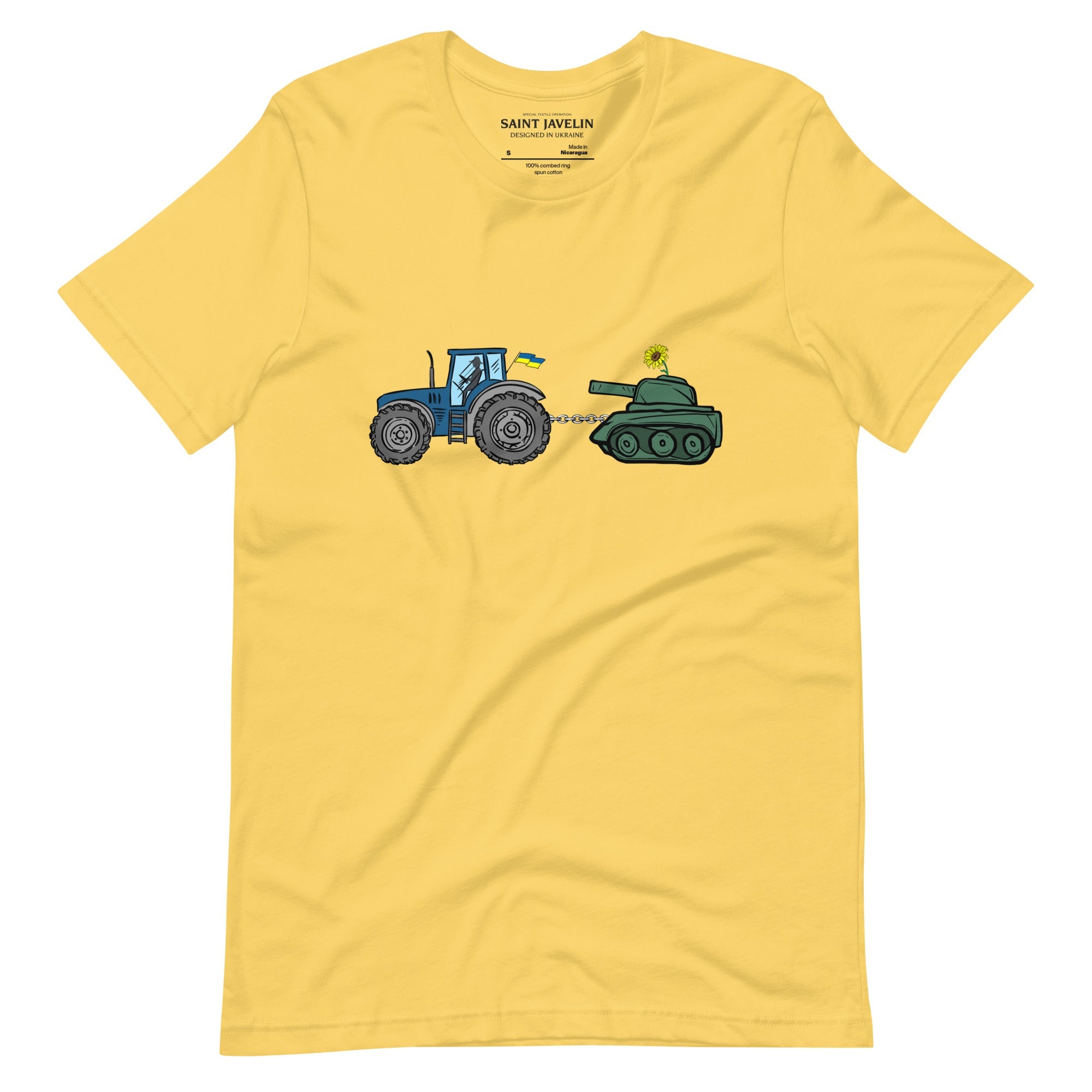A Ukrainian Farmer Finds a Russian Tank x Slava Ukraini - Adult TShirt - Saint Javelin