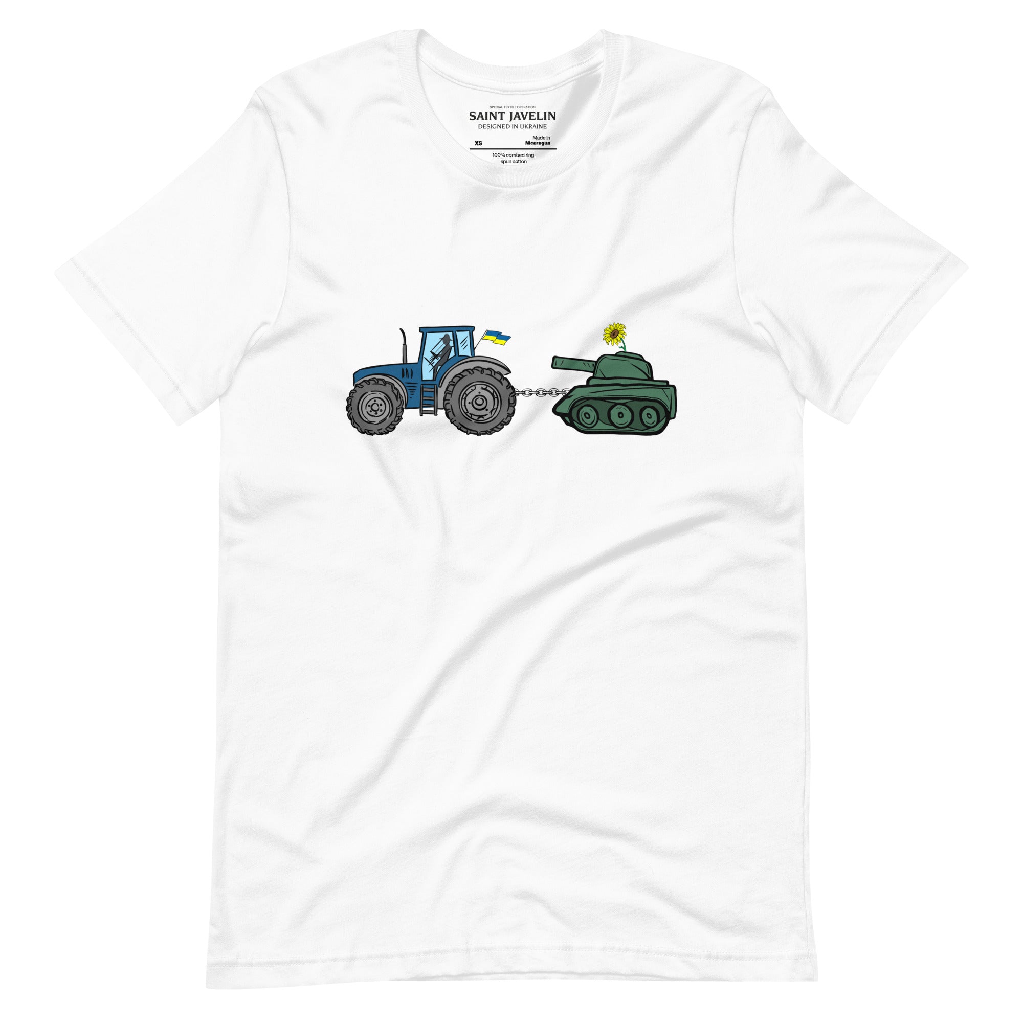 A Ukrainian Farmer Finds a Russian Tank x Slava Ukraini - Adult TShirt - Saint Javelin