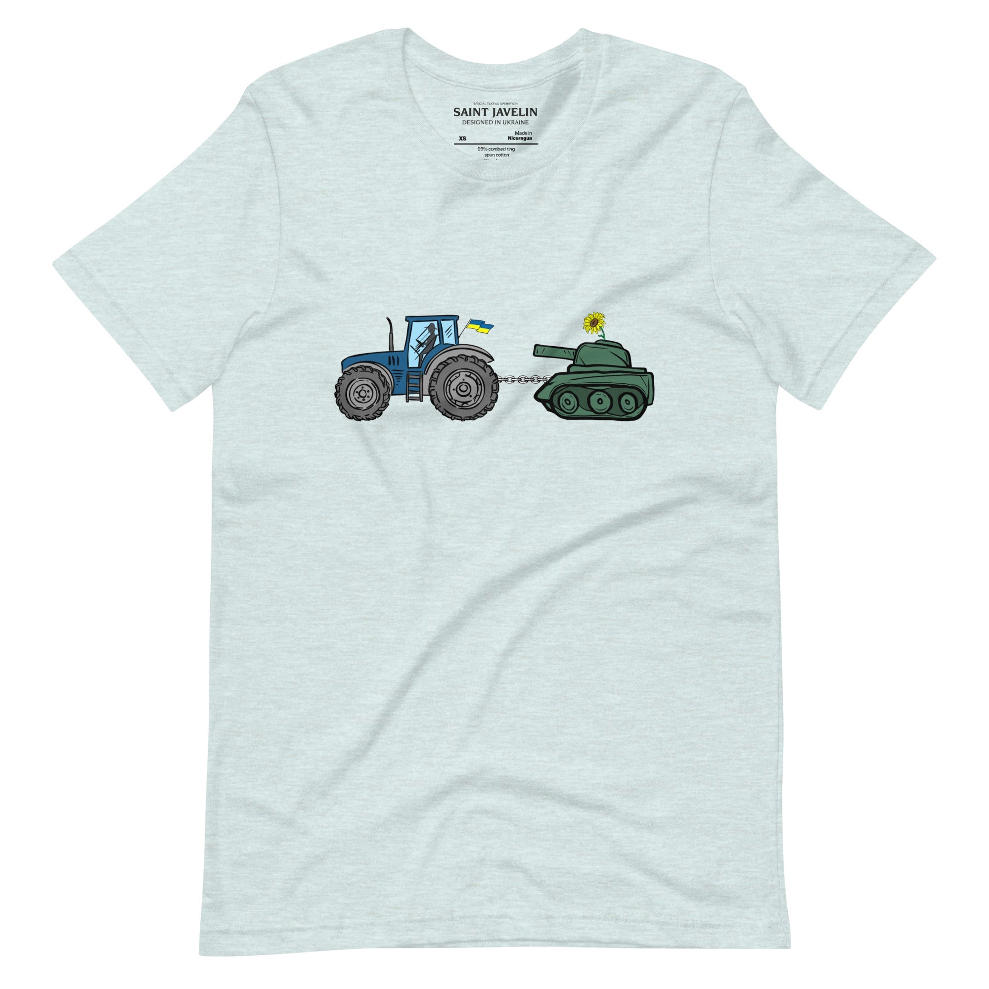 A Ukrainian Farmer Finds a Russian Tank x Slava Ukraini - Adult TShirt - Saint Javelin