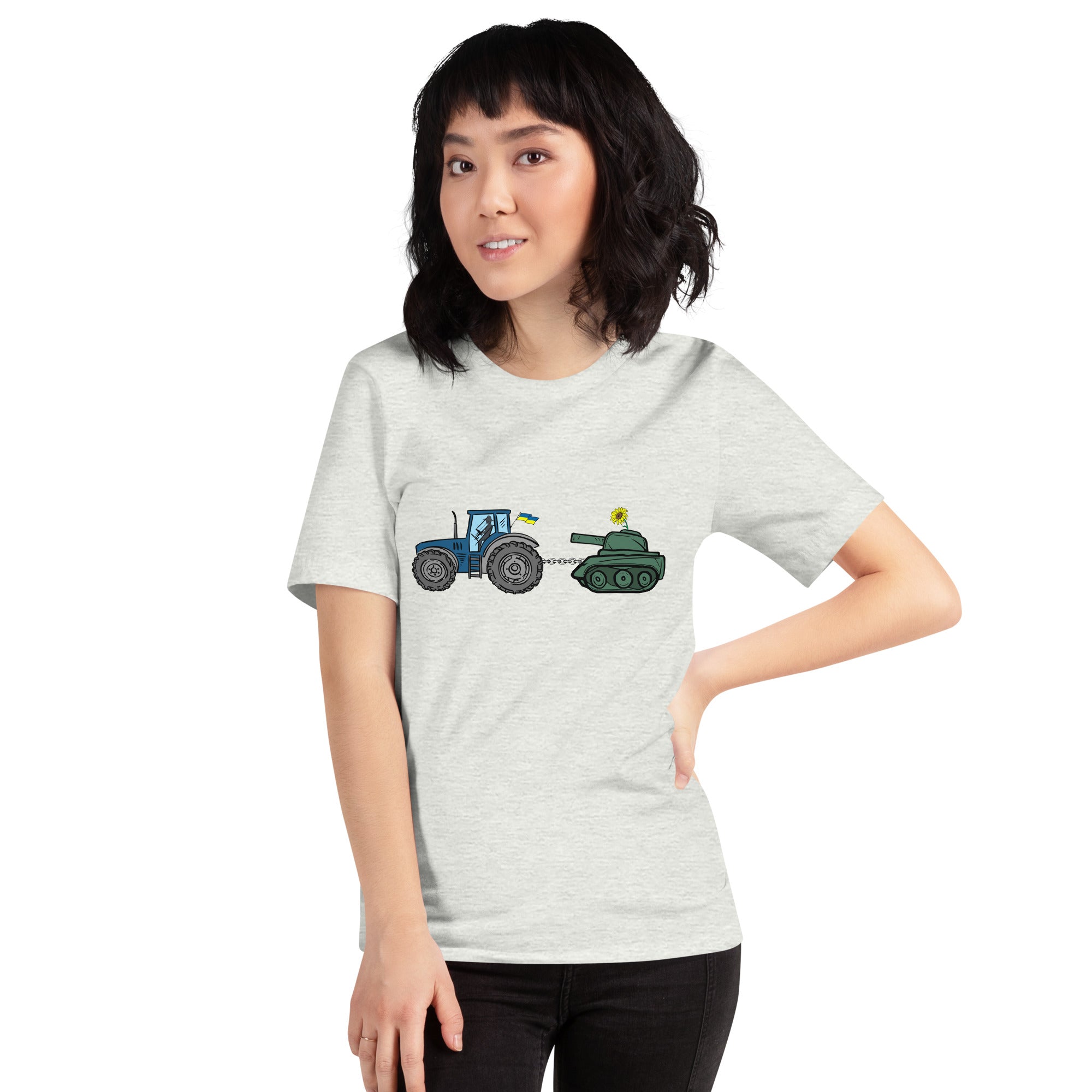 A Ukrainian Farmer Finds a Russian Tank x Slava Ukraini - Adult TShirt - Saint Javelin