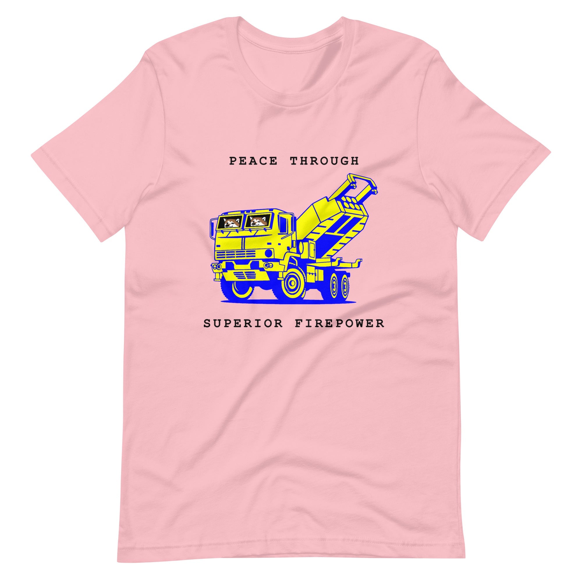 NAFO x HIMARS - Peace Through Superior Firepower - Adult TShirt (blue and yellow) - Saint Javelin