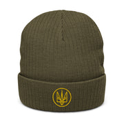 Yellow Tryzub Toque - Ribbed Knit Beanie Hat