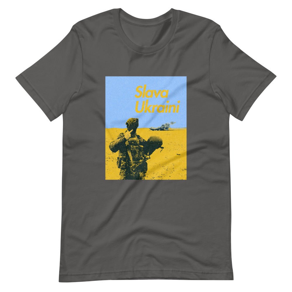 Slava Ukraini Soldier on Battlefield - Adult TShirt - Saint Javelin