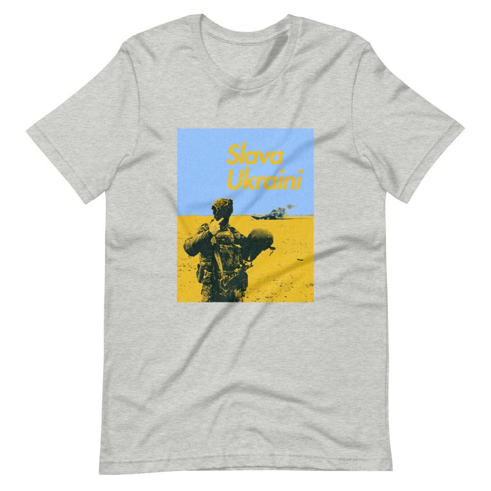Slava Ukraini Soldier on Battlefield - Adult TShirt - Saint Javelin