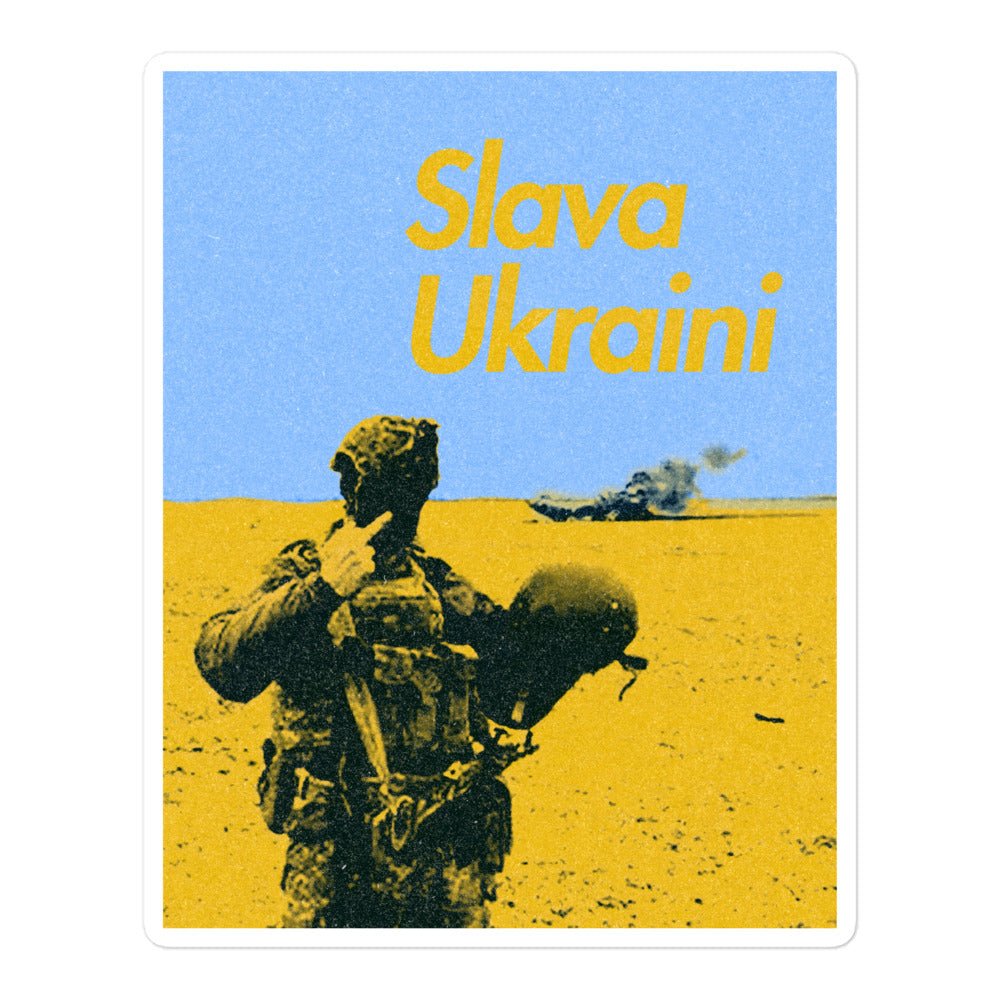 Slava Ukraini Soldier on Battlefield - Sticker - Saint Javelin