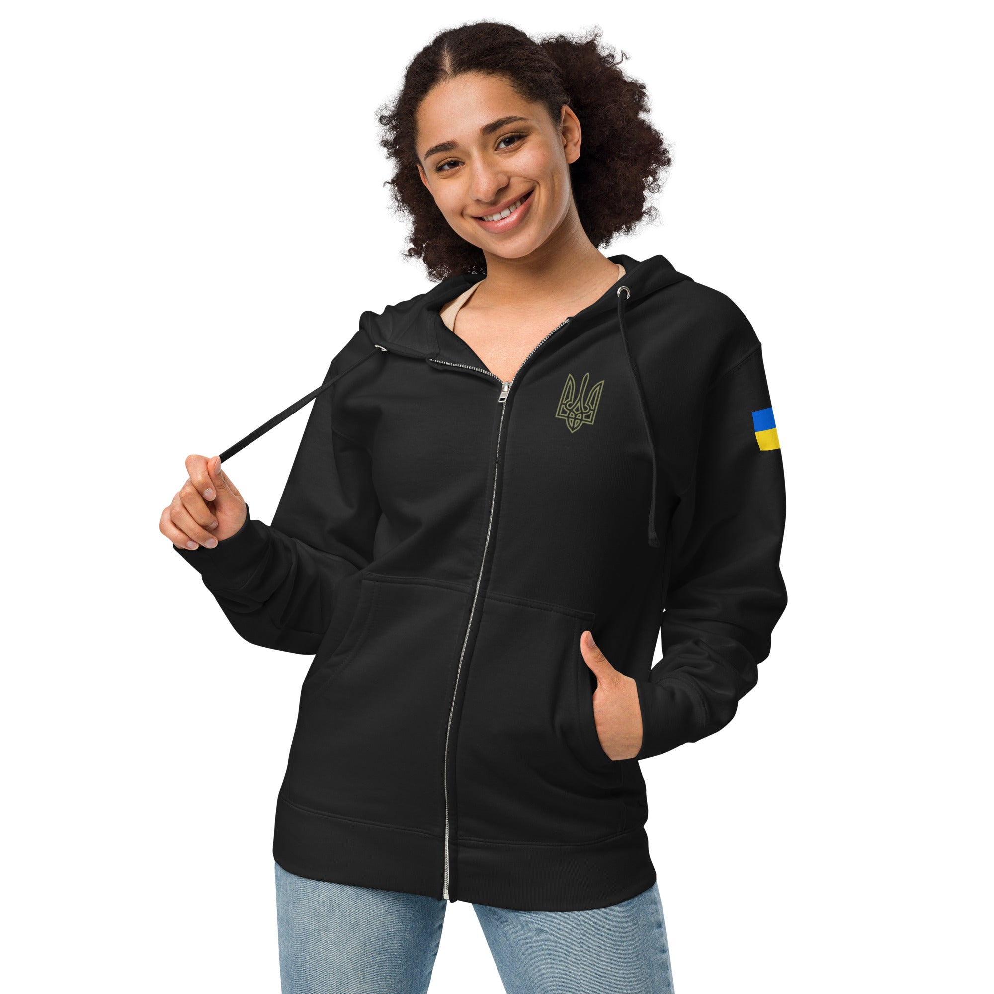 Tryzub x Ukrainian Flag - Adult Zip Up Hoodie - Saint Javelin
