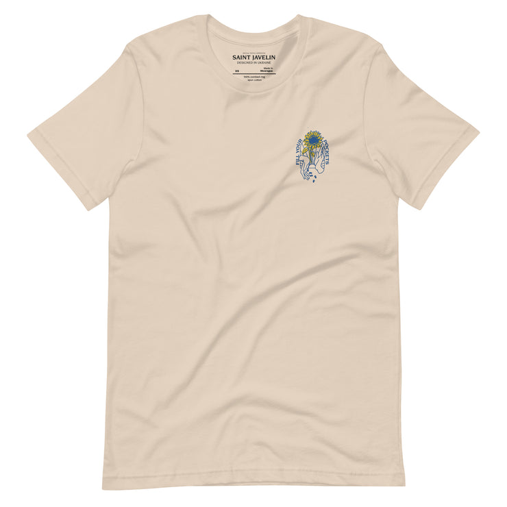Fill Your Pockets - Embroidered Sunflowers Adult TShirt