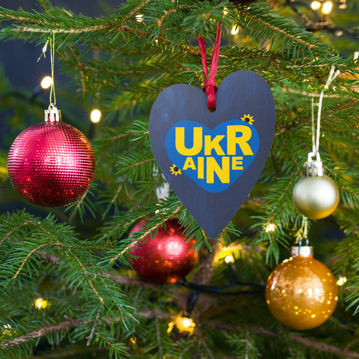 I Love Ukraine - Wooden Christmas Ornament