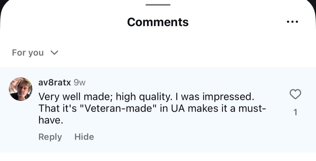 Instagram comment: very well made, veteran-made in UA