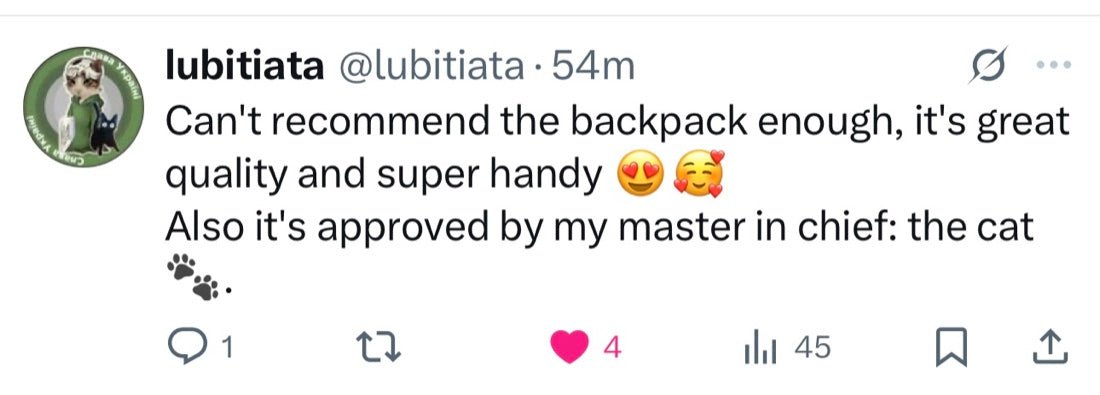 Tweet: can't recommend the backpack enough