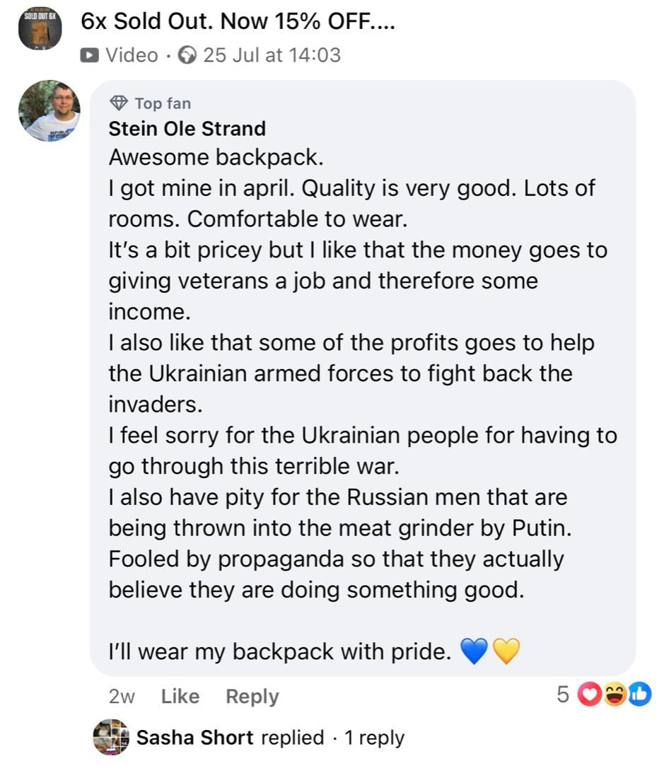 Facebook comment: I'll wear my backpack with pride